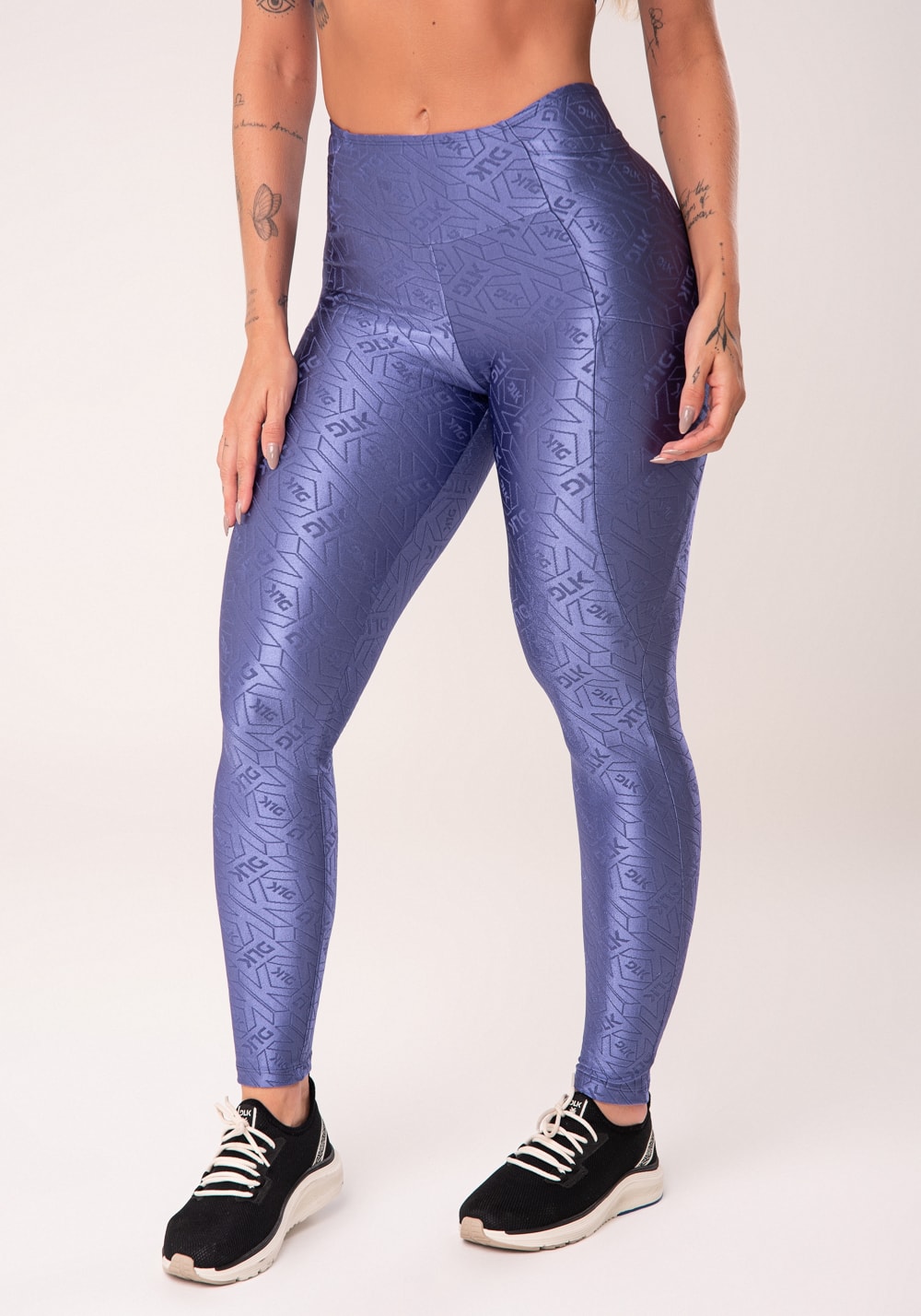 Legging fitness feminina azul com recortes e bolsos flow