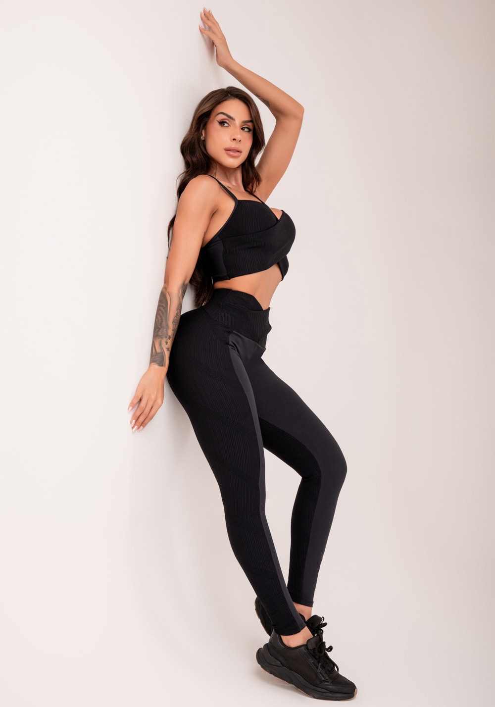 Legging fitness feminina preto cós transpassado harmony