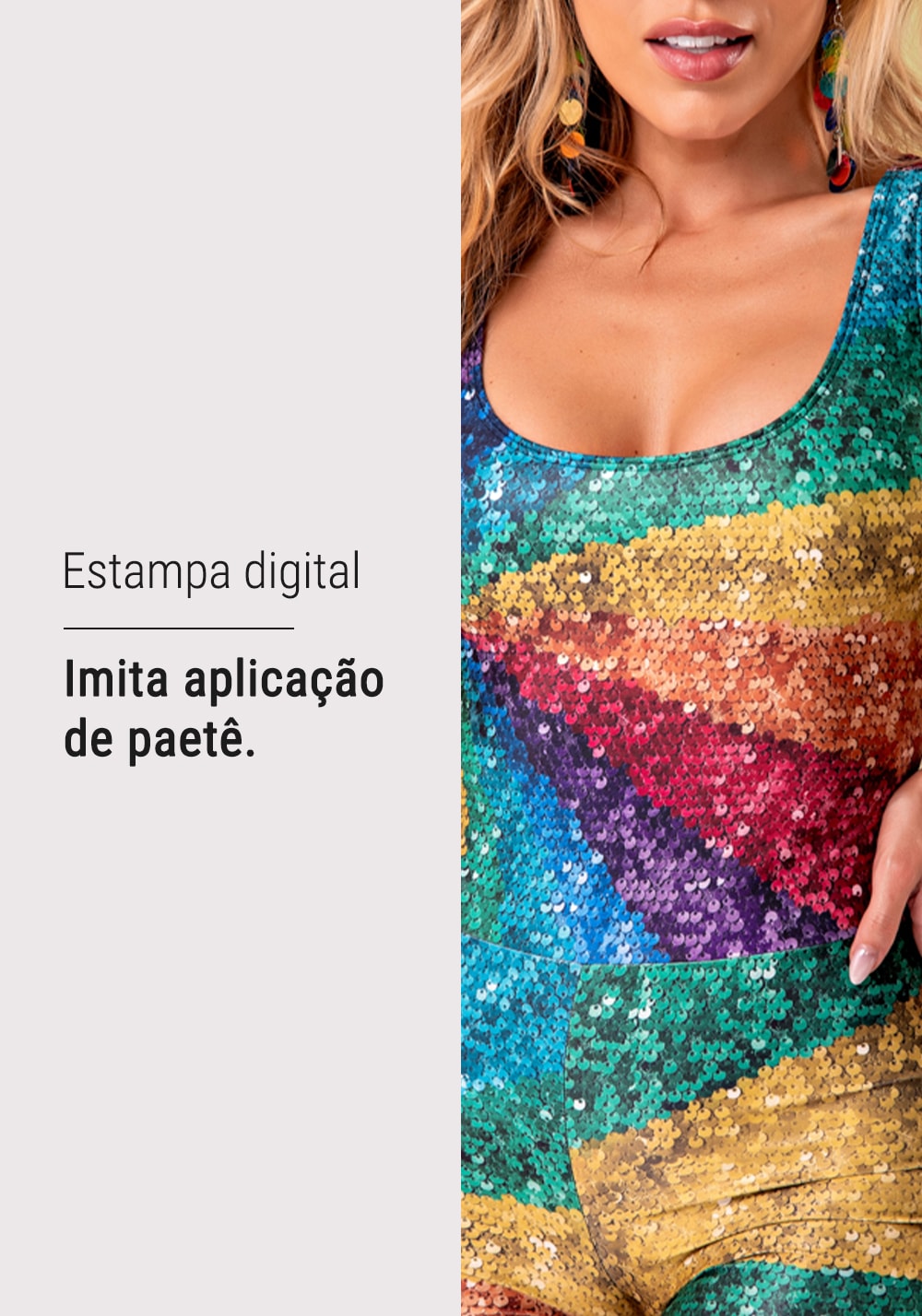 Macaquinho feminino carnaval estampa arco íris