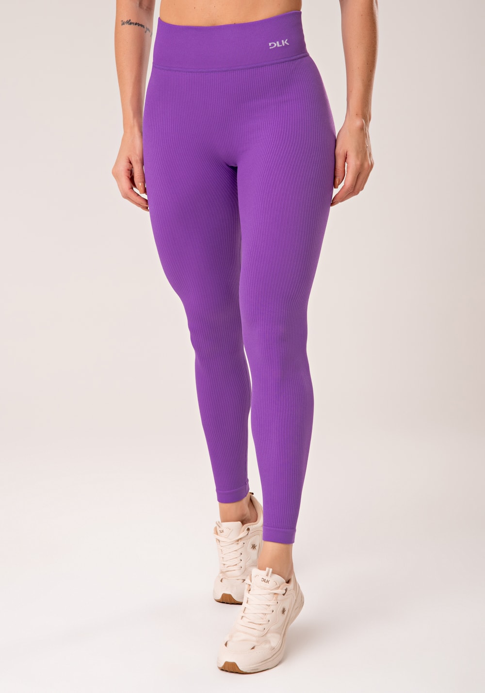Legging fitness feminina roxo lavanda canelada com cós alto seamless+