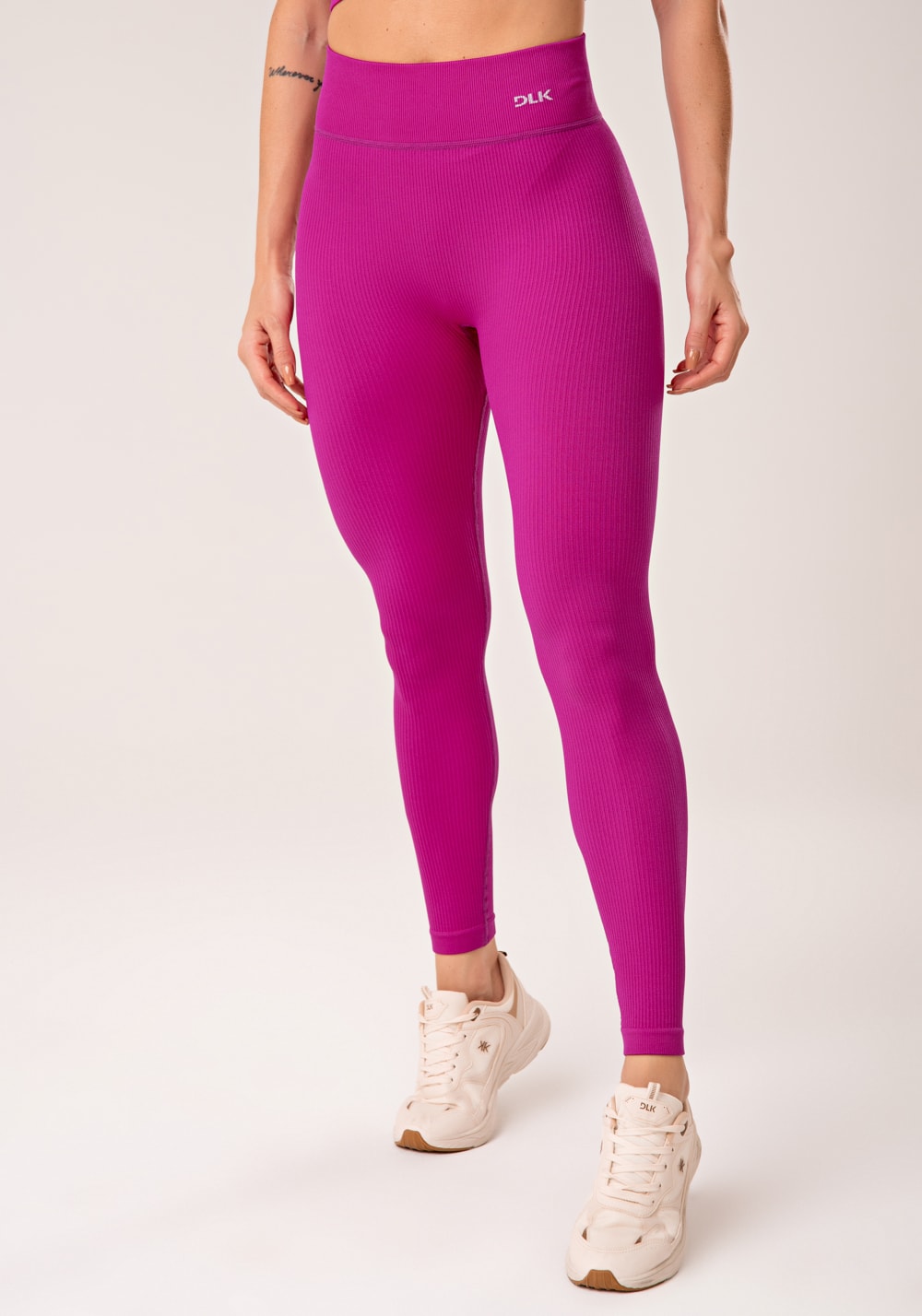Legging fitness feminina fúcsia canelada com cós alto seamless+