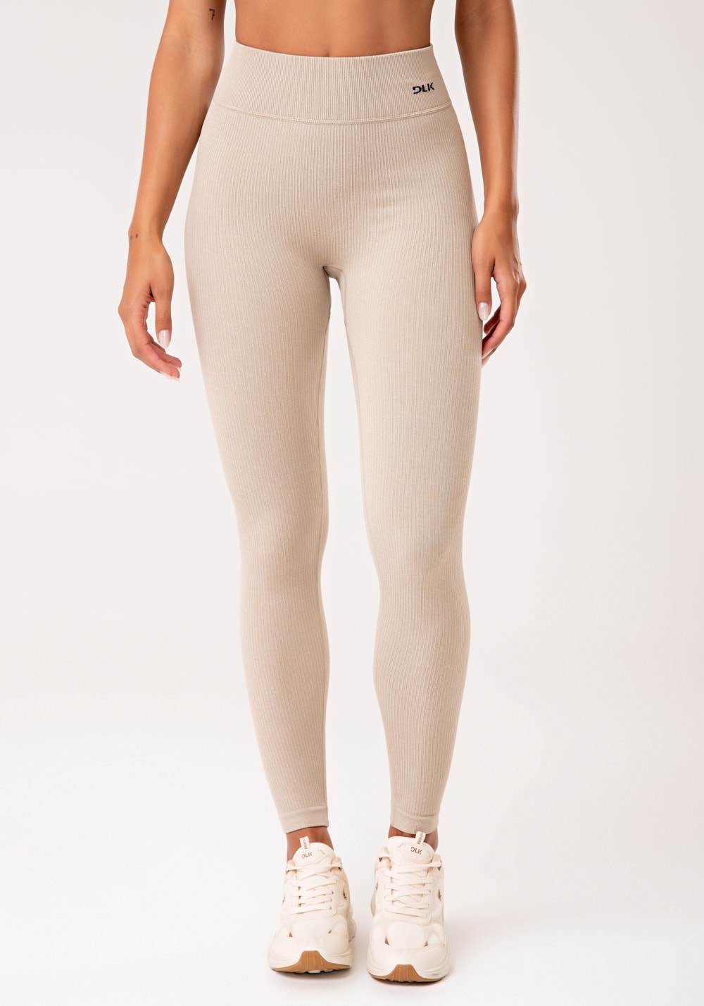 Legging fitness feminina areia canelada com cós alto seamless+