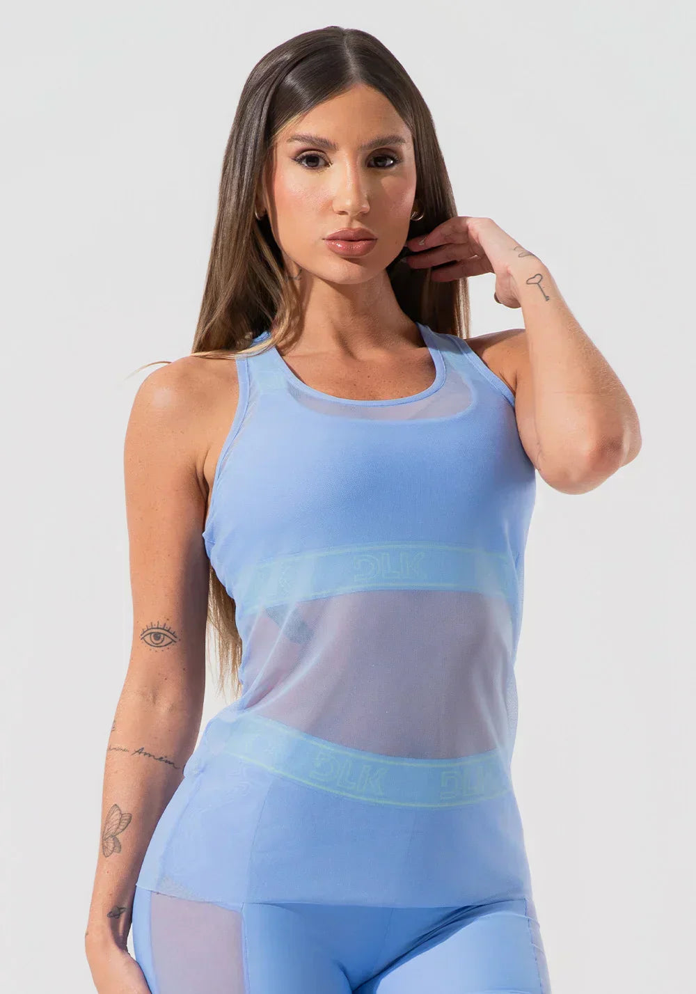 Camiseta fitness feminina de tule activity dlk azul