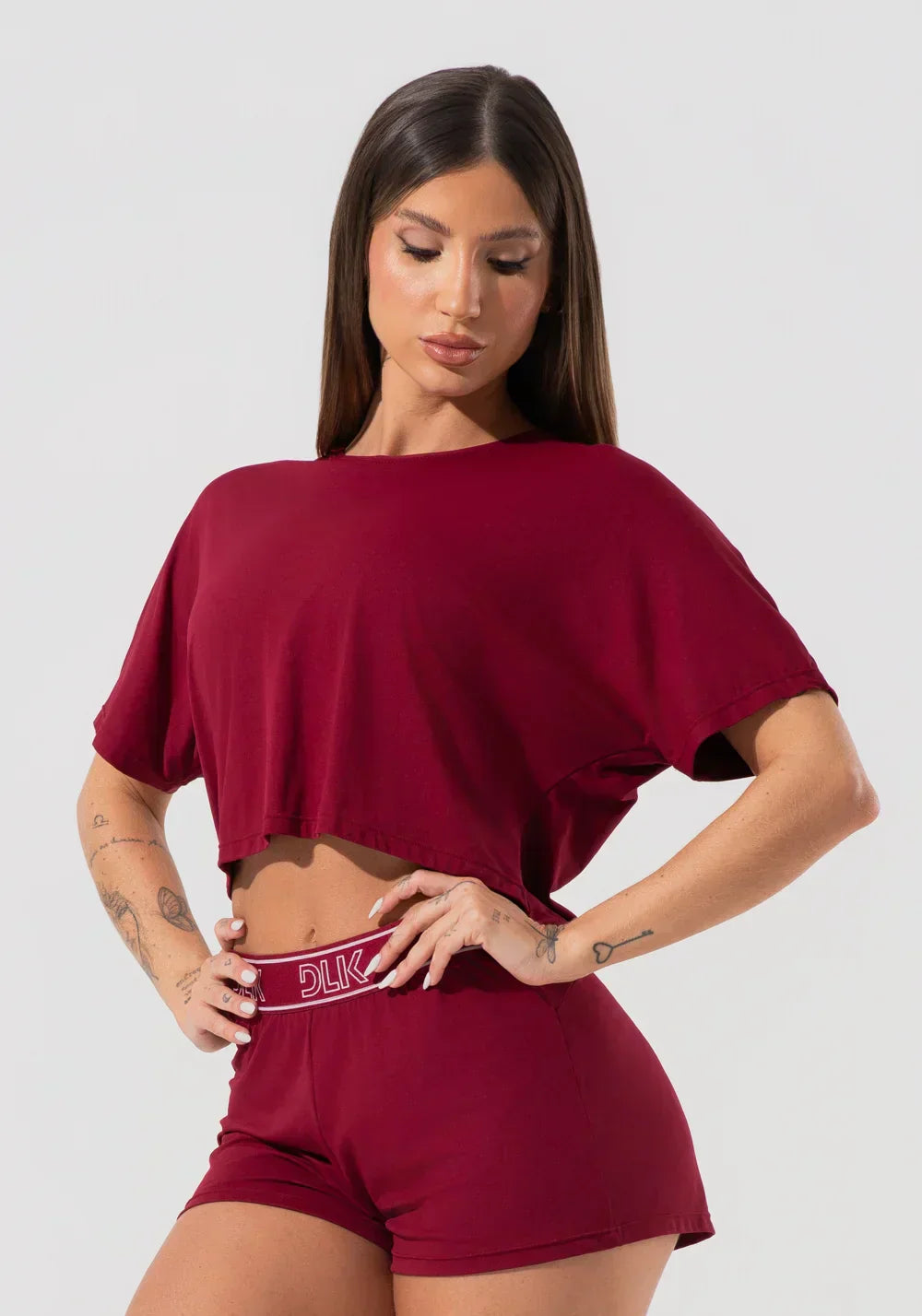 Cropped feminino com elástico nas costas activity dlk vinho