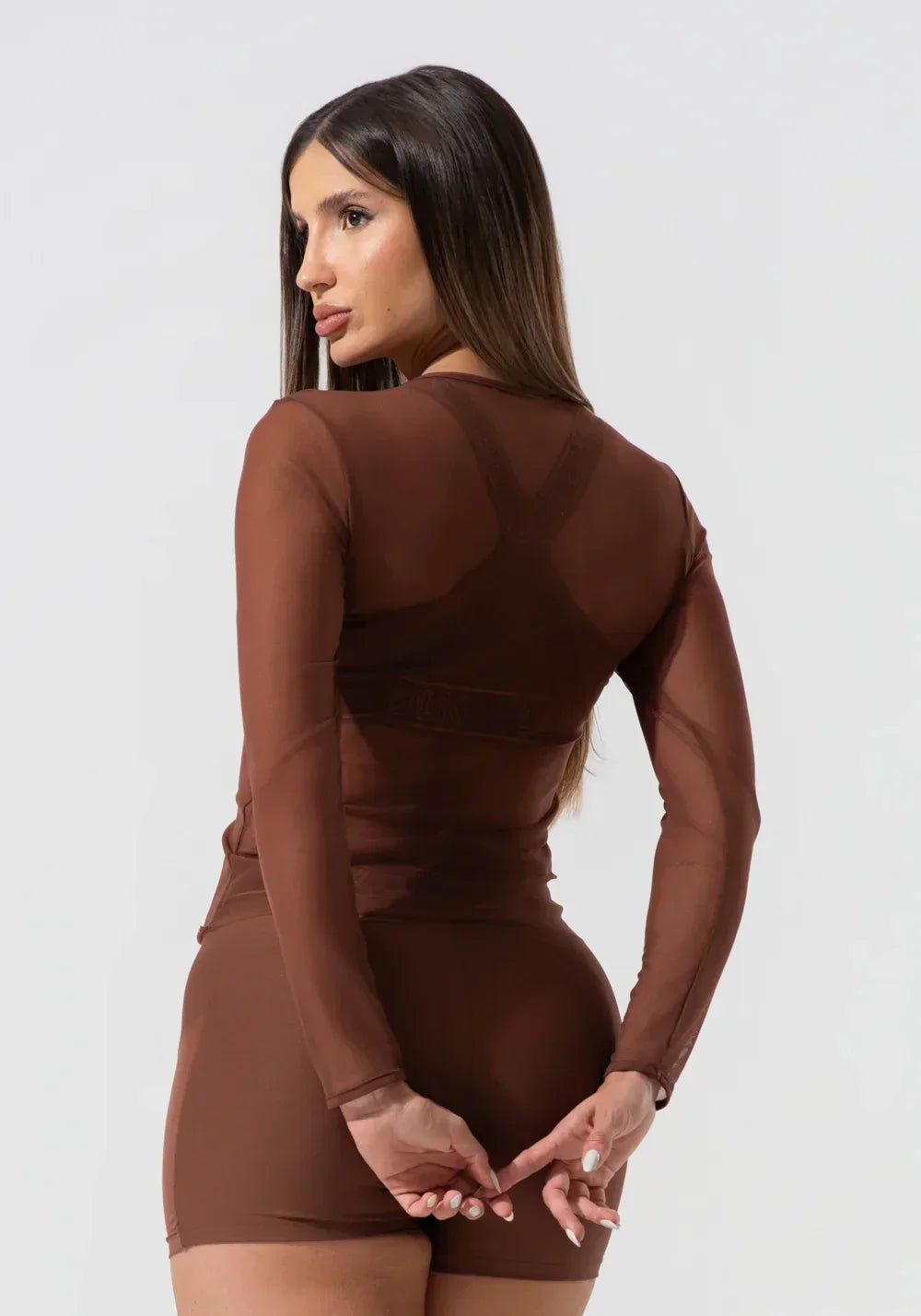 Blusa feminina de tule com manga longa activity dlk marrom