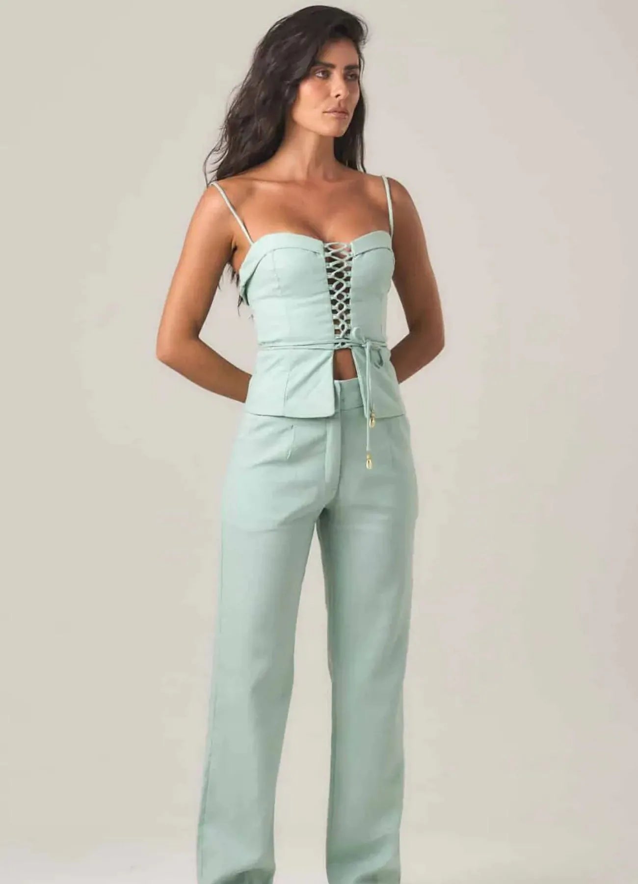 Calça de linho verde-menta Elisa