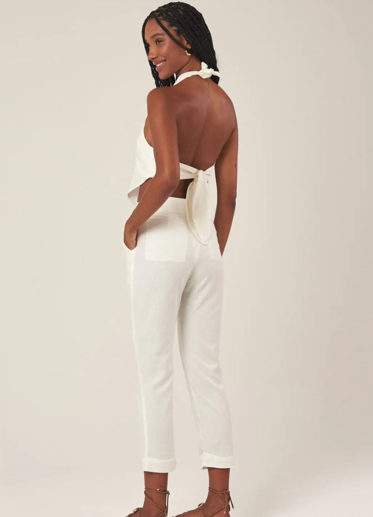 Calça de linho off-white Margot