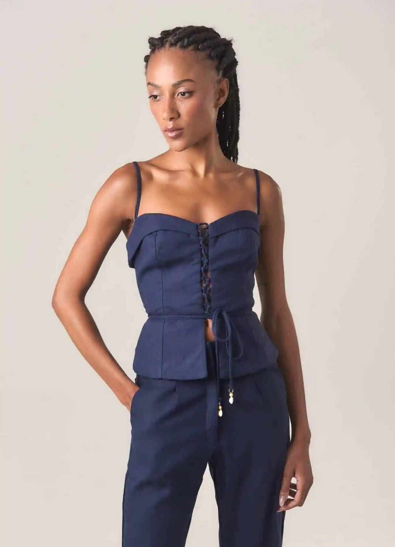 Top de linho marinho Cleo