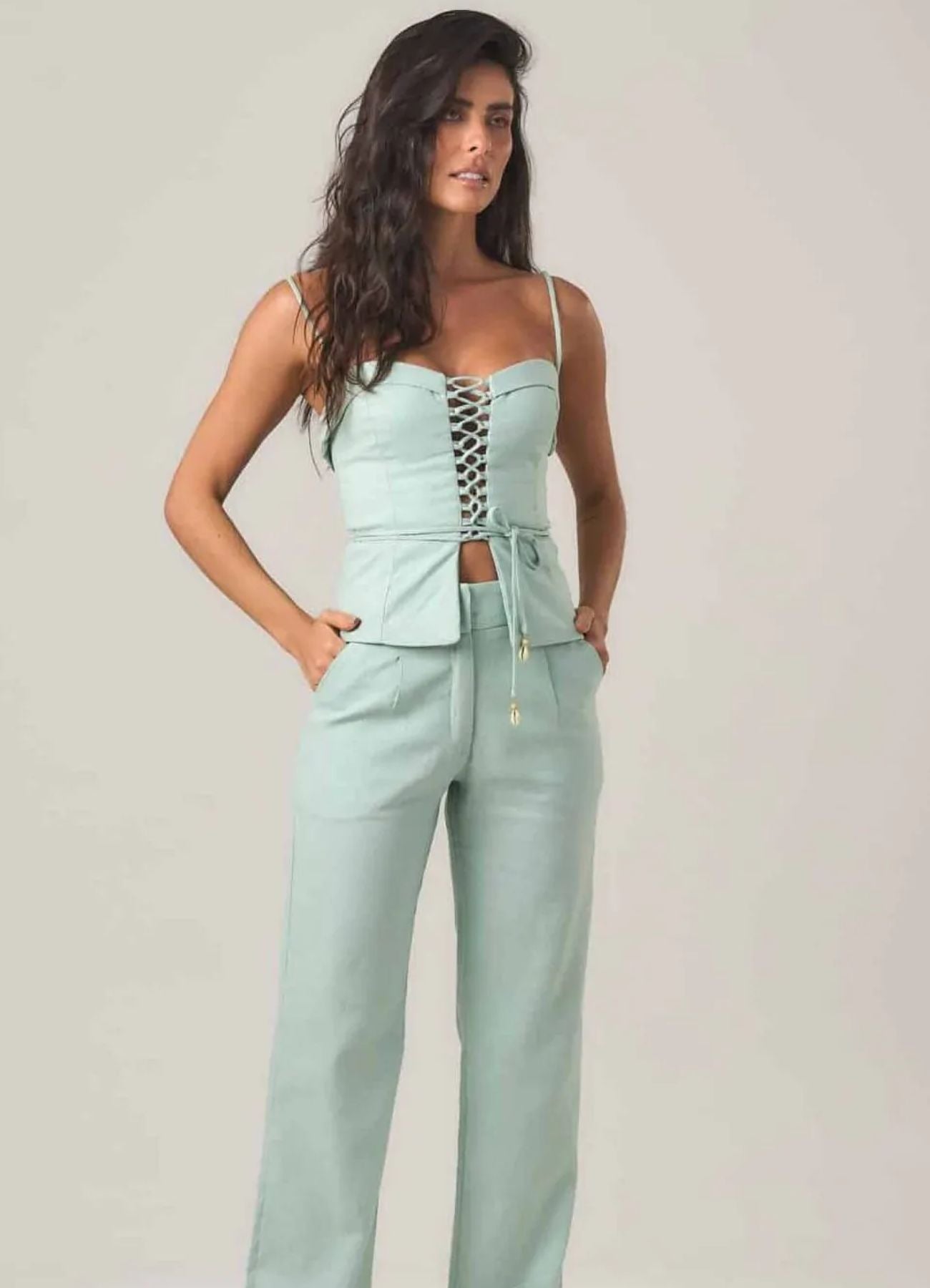 Top de linho verde-menta Cleo