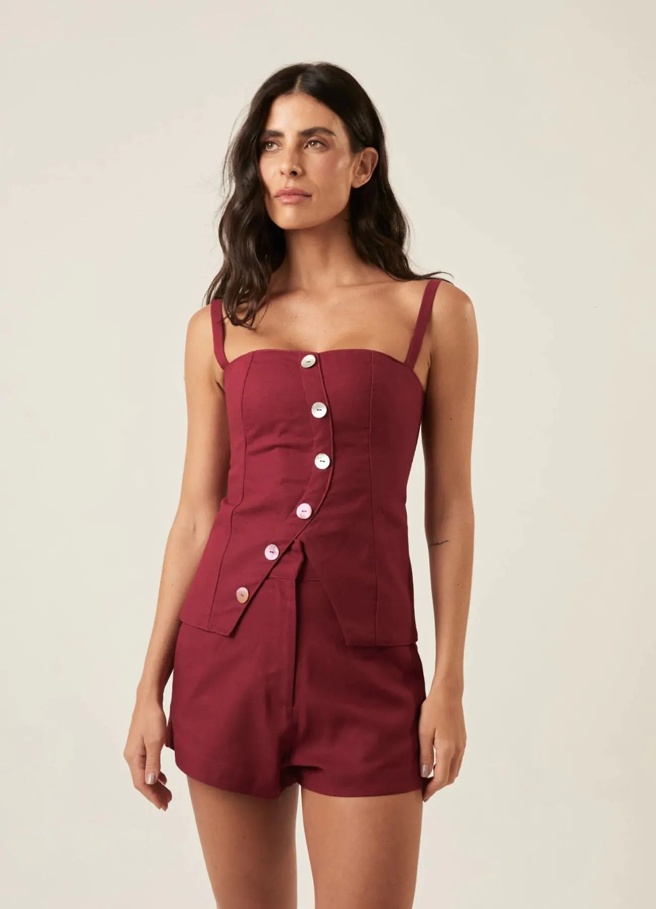 Top de linho vinho-bordô Roberta