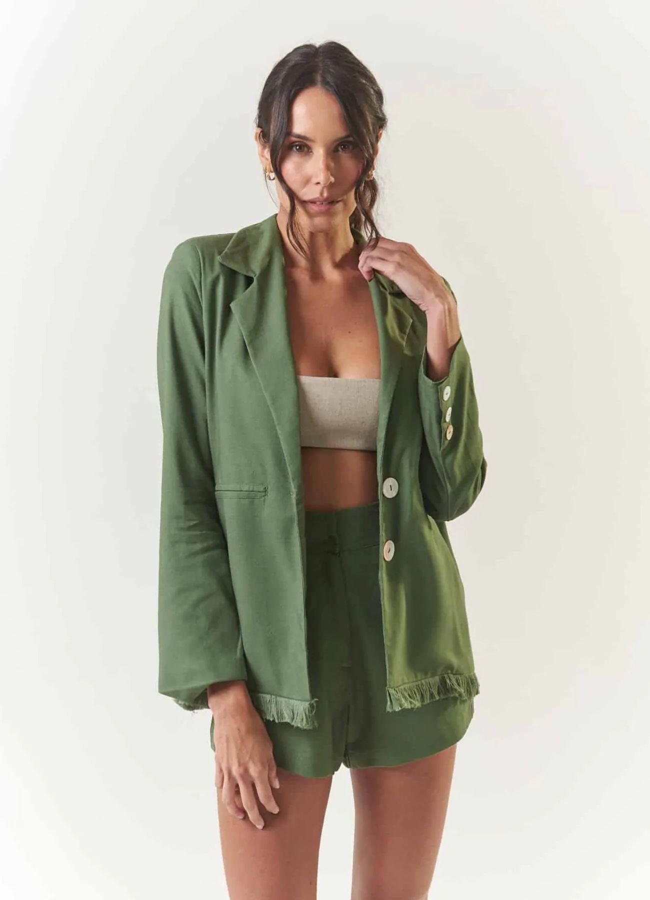 Blazer de linho verde Madrepérola