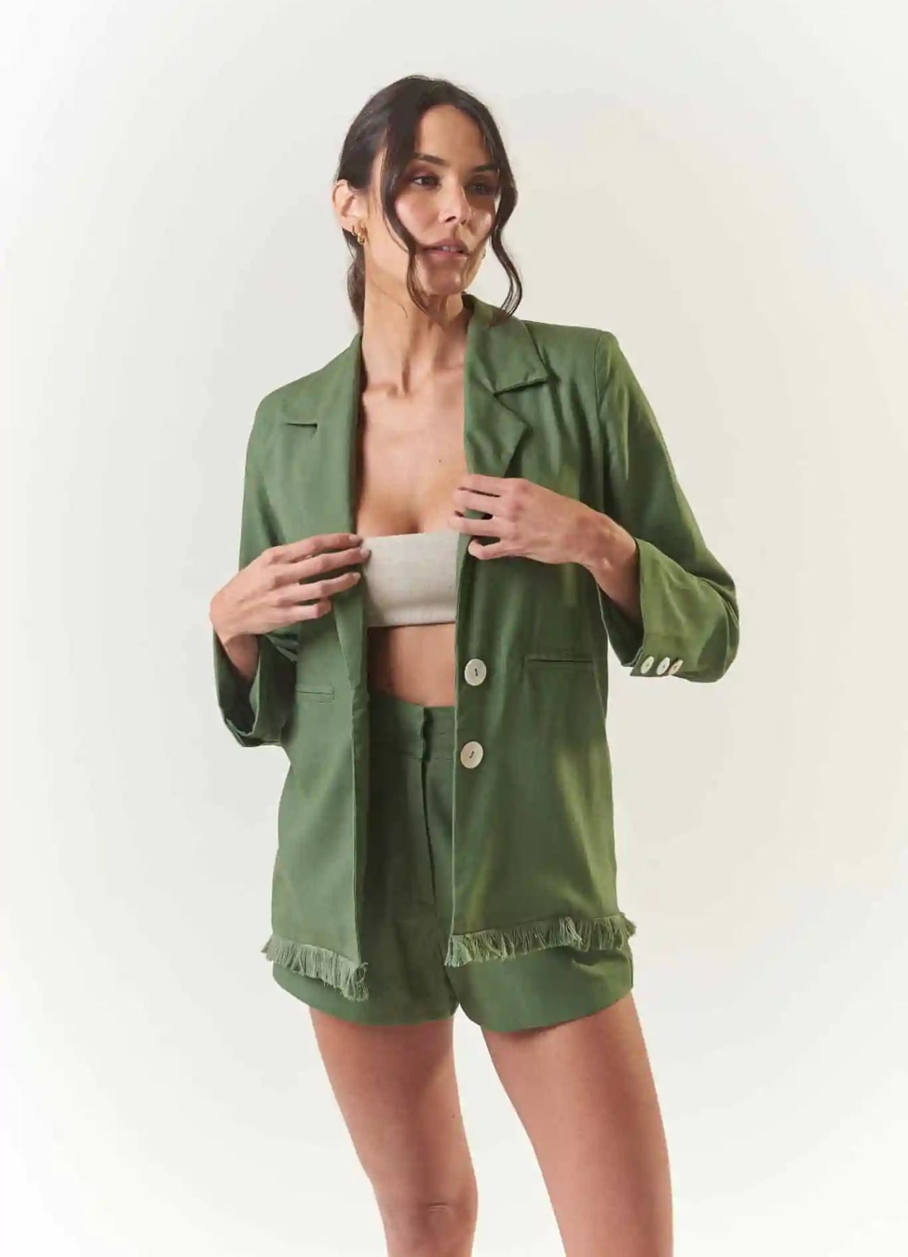 Blazer de linho verde Madrepérola