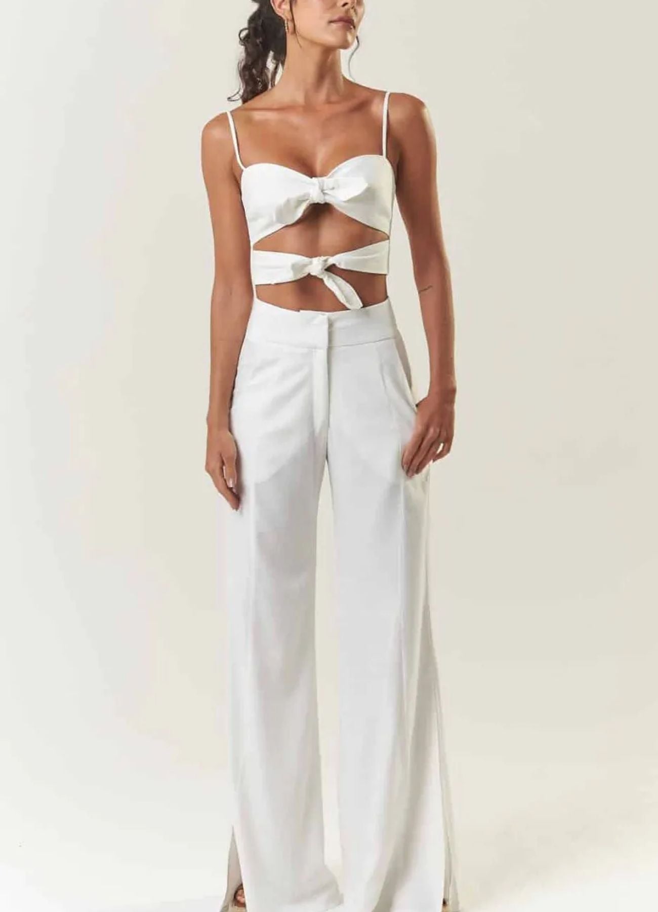 Calça de linho off-white Dani