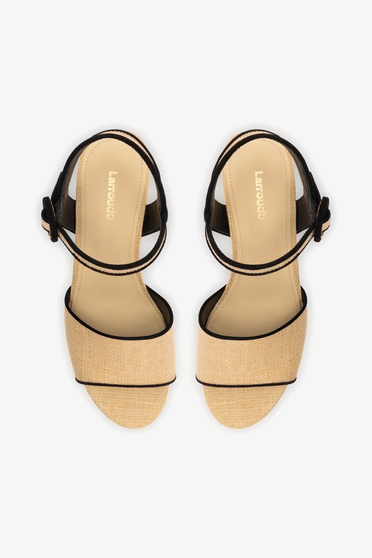 Sandália Plataforma Miso Ráfia Bege e Camurça Preto