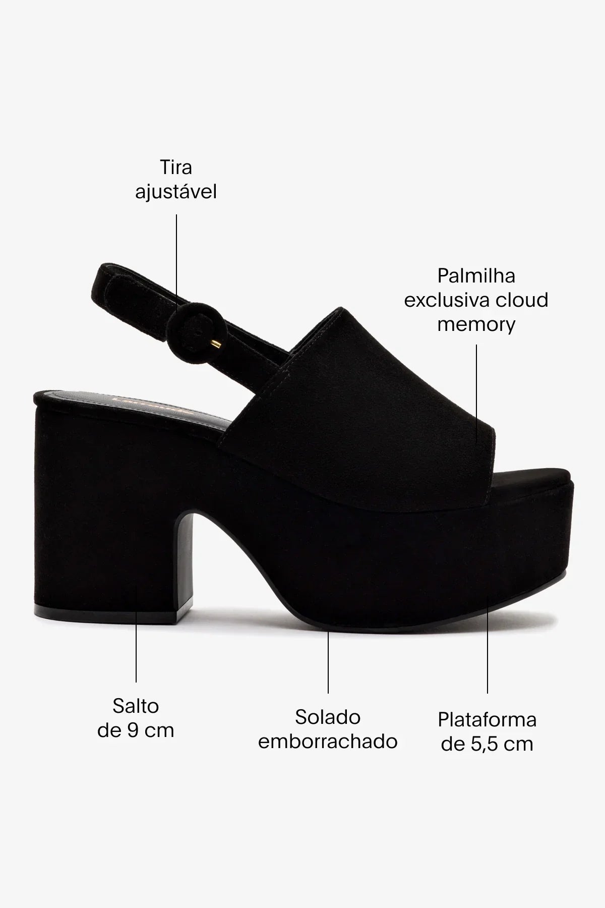 Sandália Plataforma Miso Camurça Preto