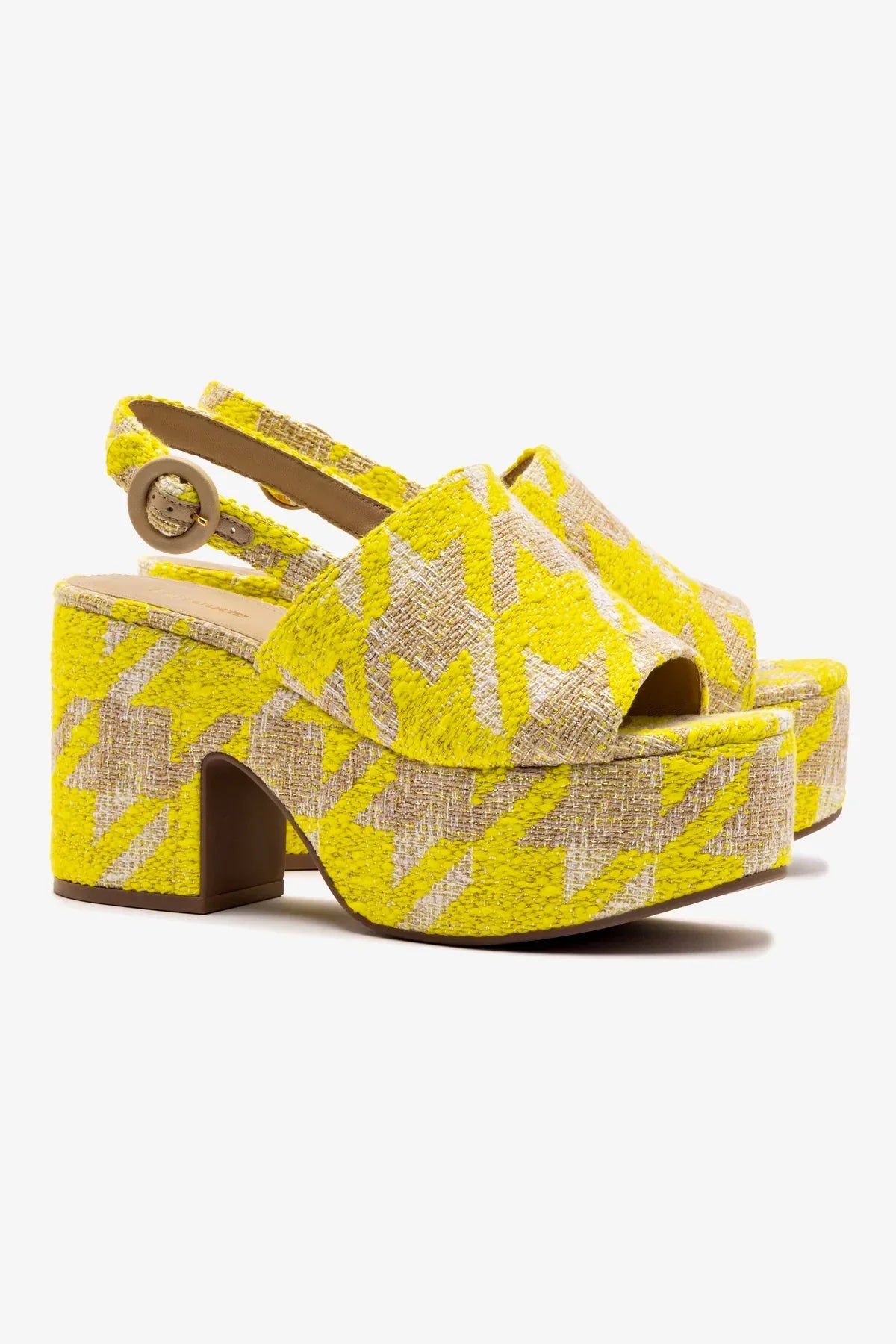 Sandália Plataforma Miso Malha Estampado Amarelo
