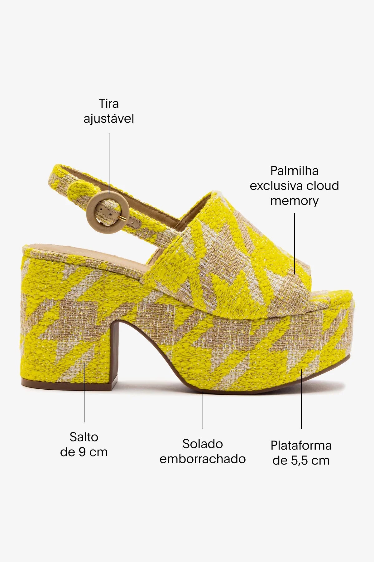 Sandália Plataforma Miso Malha Estampado Amarelo