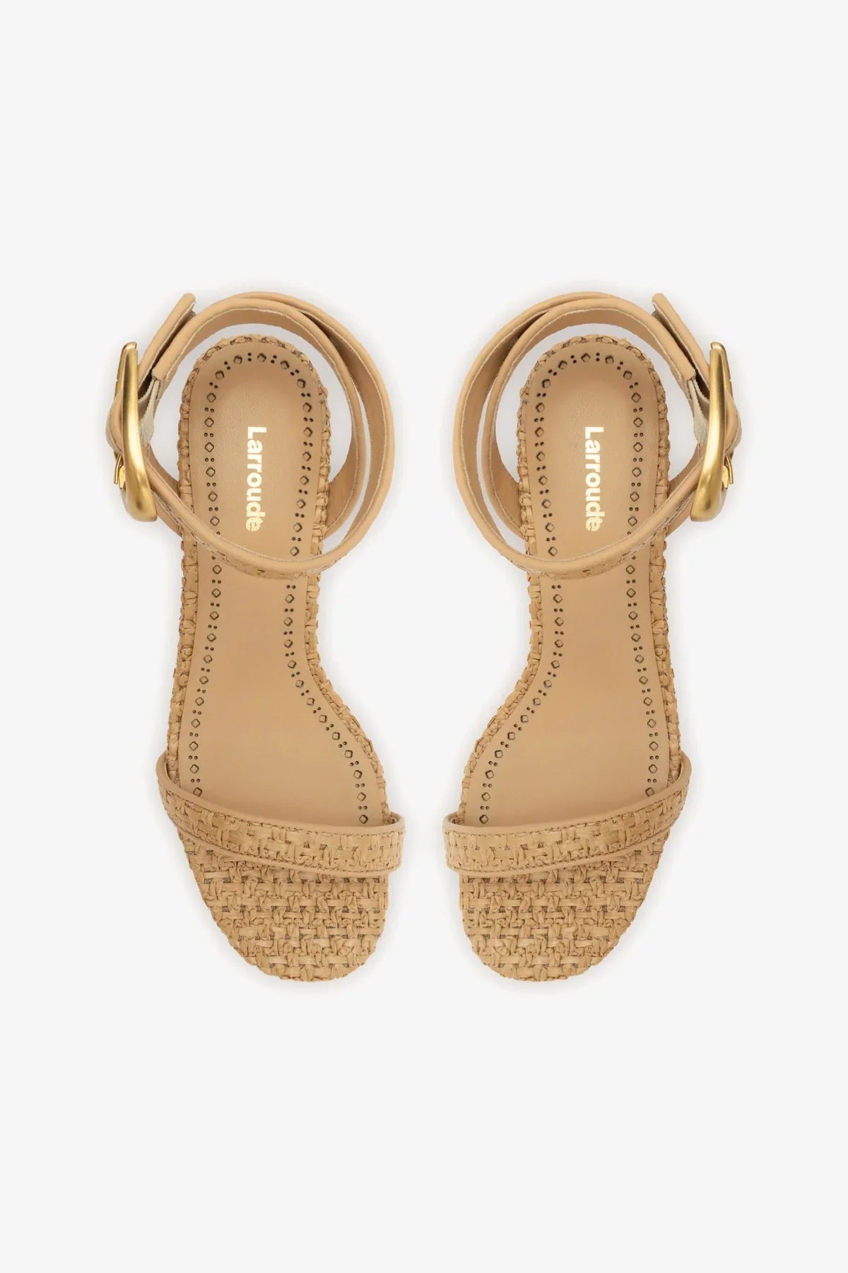 Sandália Salto Bloco Verona Ráfia Natural e Couro Bege