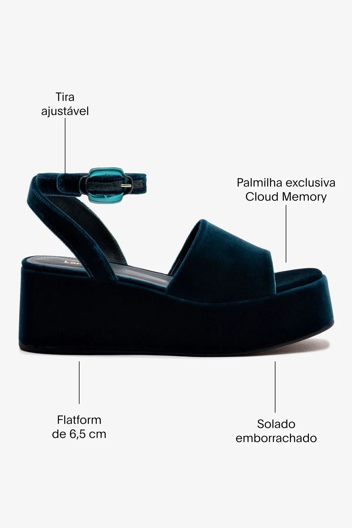 Sandália Flatform Charli Veludo Azul