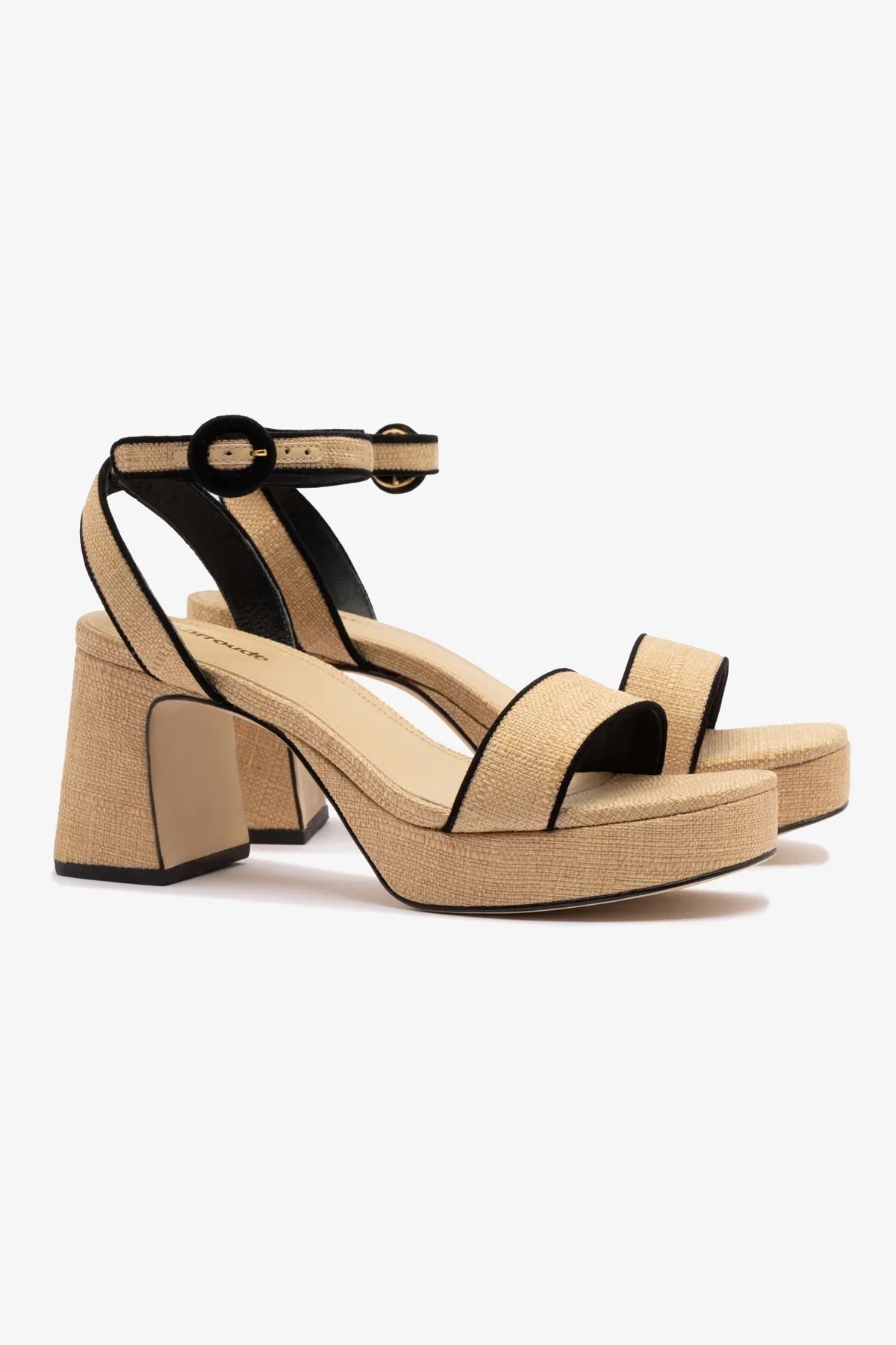 Sandália Plataforma Dolly Low Ráfia Bege e Camurça Preto