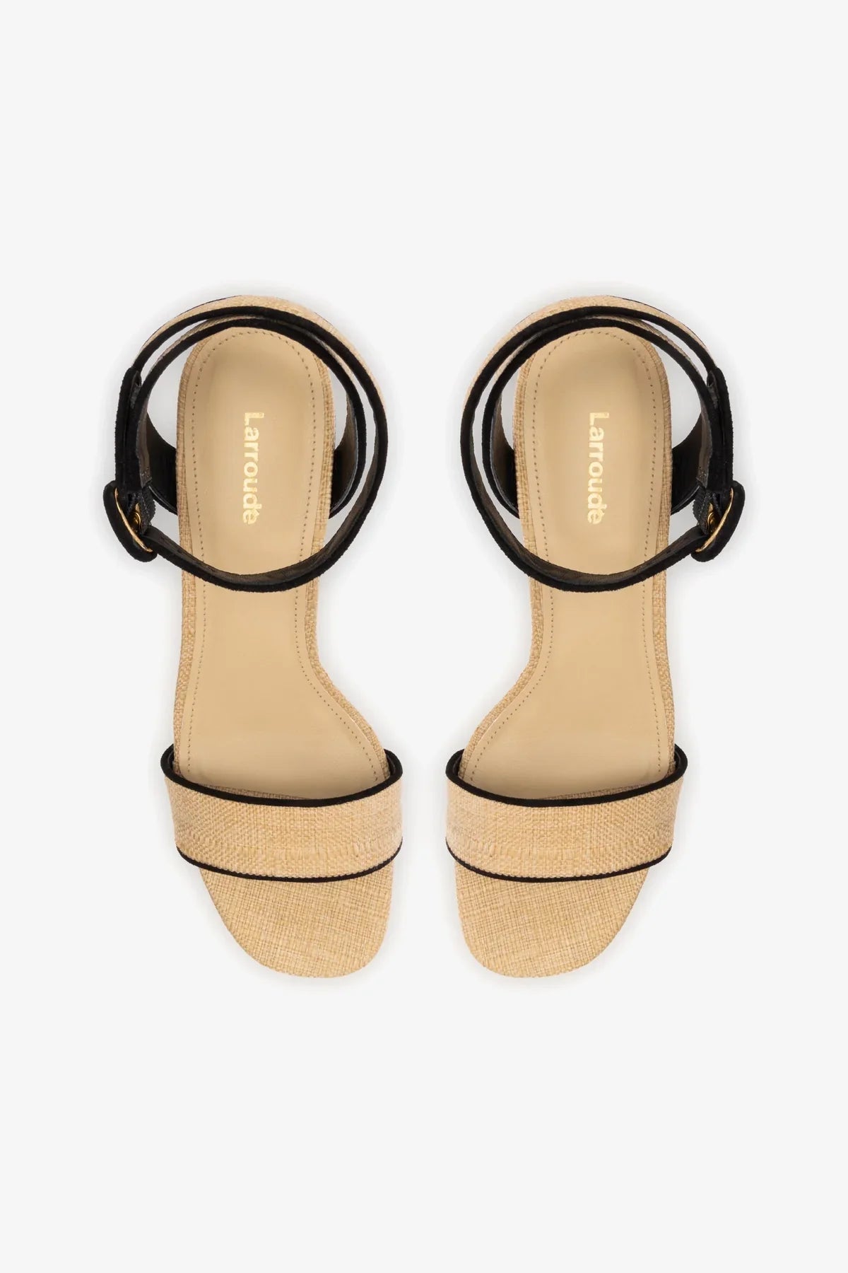 Sandália Plataforma Dolly Low Ráfia Bege e Camurça Preto